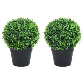 Artificial Boxwood Plants 2 pcs with Pots Ball Shaped Green 14.6"