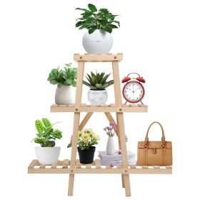 Wooden Plant Stand 3-Tier Potted Flower Shelf Multi-tier Flower Pot Rack Holder Triangle Ladder Plant Vase Display Rack 82lbs Max Load for Indoor