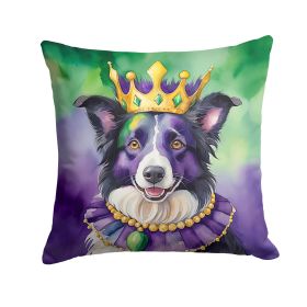 Border Collie King of Mardi Gras Throw Pillow Machine Washable, Indoor Outdoor Decorative Pillow for Couch, Bed or Patio, 14Hx14W