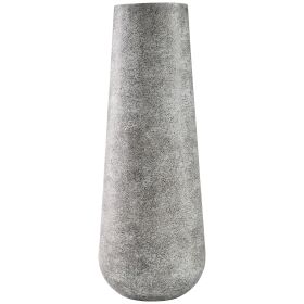 Fin 21 Inch Cylindrical Metal Vase, Subtly Textured, Antique Gray White