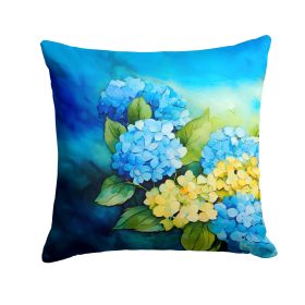 Hydrangeas in Watercolor Throw Pillow Machine Washable, Indoor Outdoor Decorative Pillow for Couch, Bed or Patio, 18Hx18W