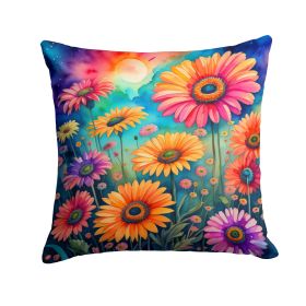 Colorful Gerbera Daisies Throw Pillow Machine Washable, Indoor Outdoor Decorative Pillow for Couch, Bed or Patio, 18Hx18W