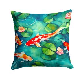 Koi Fish Throw Pillow Machine Washable, Indoor Outdoor Decorative Pillow for Couch, Bed or Patio, 14Hx14W