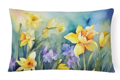 Flowers in Watercolor Throw Pillow Throw Pillow for Indoor Couch Bed Outdoor Patio Washable, Daffodils 1561,12Hx16W