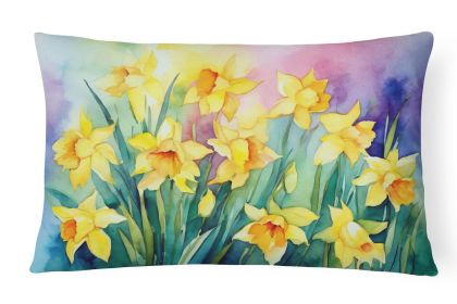 Flowers in Watercolor Throw Pillow Throw Pillow for Indoor Couch Bed Outdoor Patio Washable, Daffodils 1560,12Hx16W