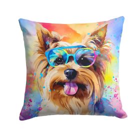 Yorkshire Terrier Hippie Dawg Throw Pillow Machine Washable, Indoor Outdoor Decorative Pillow for Couch, Bed or Patio, 14Hx14W