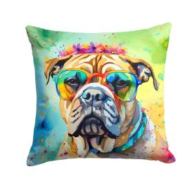 Bullmastiff Hippie Dawg Throw Pillow Machine Washable, Indoor Outdoor Decorative Pillow for Couch, Bed or Patio, 14Hx14W