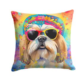 Shih Tzu Hippie Dawg Throw Pillow Machine Washable, Indoor Outdoor Decorative Pillow for Couch, Bed or Patio, 14Hx14W