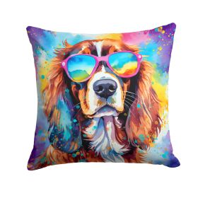 Cavalier Spaniel Hippie Dawg Throw Pillow Machine Washable, Indoor Outdoor Decorative Pillow for Couch, Bed or Patio, 14Hx14W