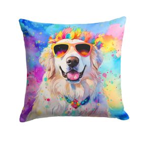 Great Pyrenees Hippie Dawg Throw Pillow Machine Washable, Indoor Outdoor Decorative Pillow for Couch, Bed or Patio, 14Hx14W