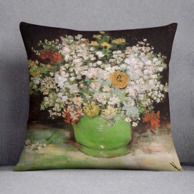 Vase with Zinnias and Other Flowers by Van Gogh Cushion (Insert: Without Insert, size: 20" X 20")