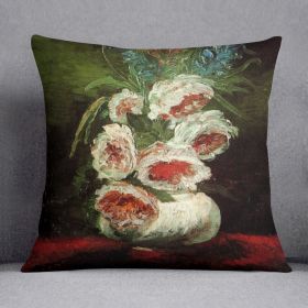 Vase with Peonies by Van Gogh Cushion (Insert: Without Insert, size: 16" X 16")