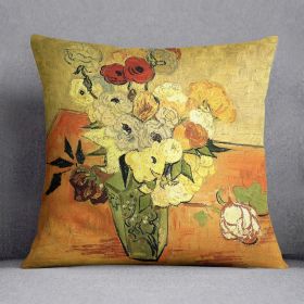 Still Life Japanese Vase with Roses and Anemones by Van Gogh Cushion (Insert: With Insert, size: 20" X 20")