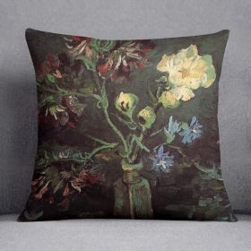 Vase with Myosotis and Peonies by Van Gogh Cushion (Insert: Without Insert, size: 20" X 20")