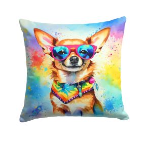 Chihuahua Hippie Dawg Throw Pillow Machine Washable, Indoor Outdoor Decorative Pillow for Couch, Bed or Patio, 14Hx14W (Default: Default)